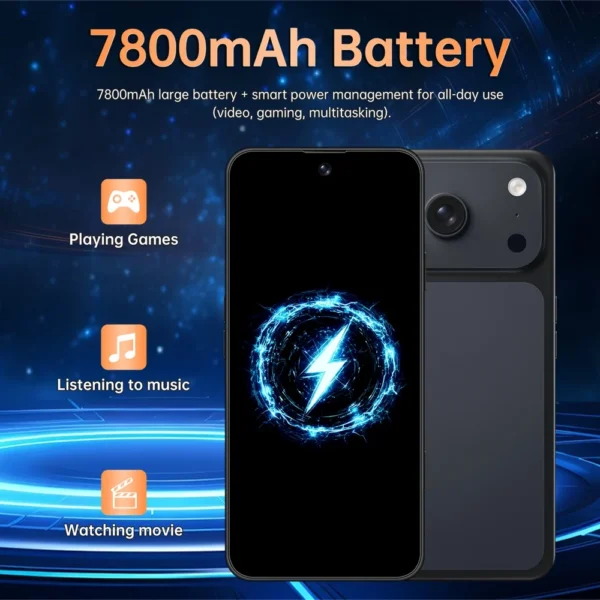 Téléphone portable Ai 17 Pro Max, smartphone Android 5G, écran HD 7,3 pouces, double SIM, batterie 7800 mAh + 2 To, double SIM, débloqué, appareil photo 16+48 MP, version internationale.
