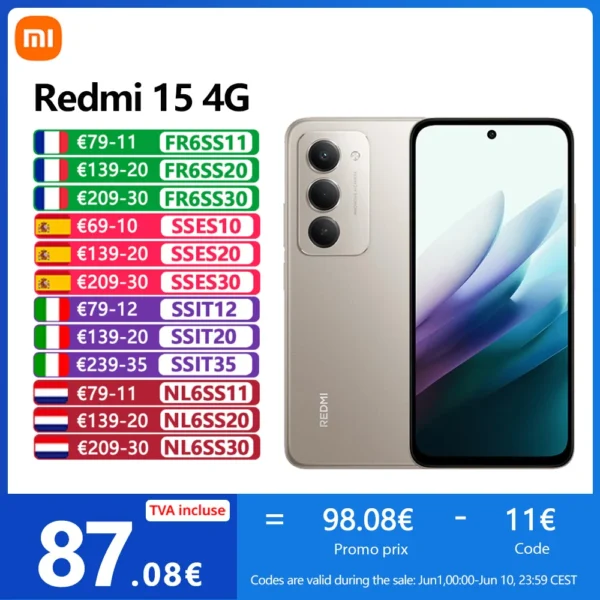 Xiaomi Redmi 15 4g, Nfc, Snapdragon ®   685, 6.9" Fhd Dotdisplay, 144 Hz, 50 Mp Camera, 7000 Mah Battery, Ip64