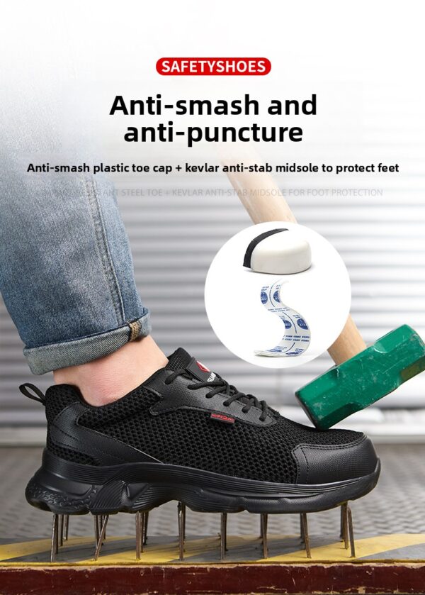 Chaussures de sécurité anti-perforation pour hommes, chaussures de travail d'été respirantes en maille, embout en plastique.