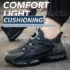 Chaussures de sécurité pour hommes avec fermeture à molette, embout en acier, coussin d'air et semelle anti-perforation.