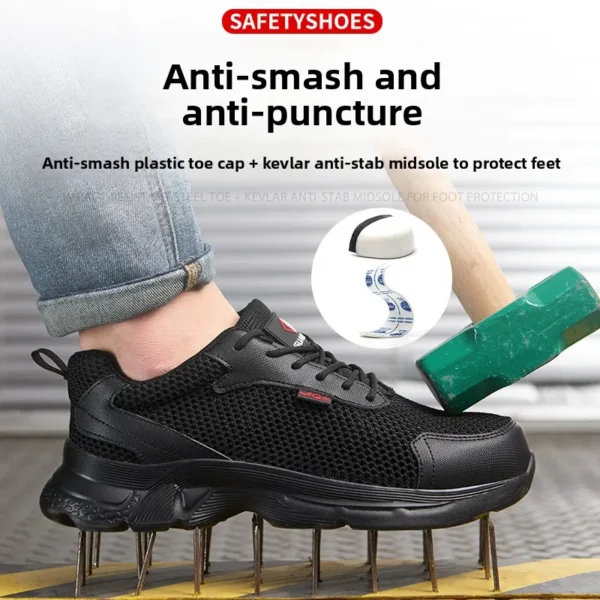 Chaussures de sécurité anti-perforation pour hommes, chaussures de travail d'été respirantes en maille, embout en plastique.