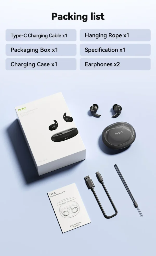 Écouteurs Bluetooth HTC NE76, mini-écouteurs invisibles avec traducteur IA pour le sommeil, écouteurs sans fil souples – Orange.