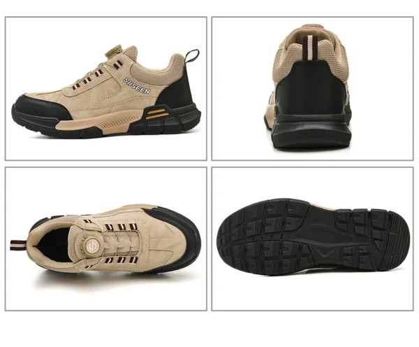 Chaussures de sécurité pour hommes avec embout en acier, semelles anti-écrasement, anti-perforation et antidérapantes ; chaussures de travail industrielles tendance à fermeture par bouton.
