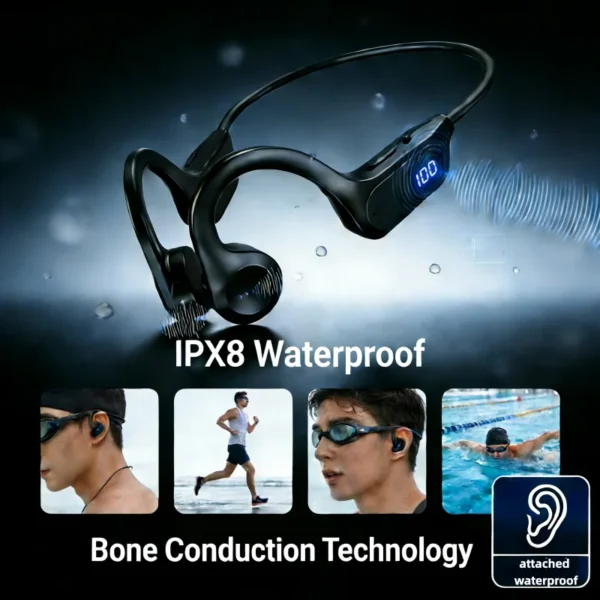 Écouteurs sans fil Lenovo à conduction osseuse – Compatibles Bluetooth, mains libres avec micro – Idéaux pour le sport, la course et la natation