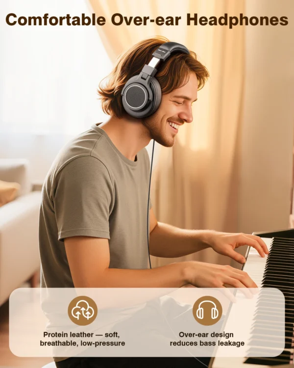 Casque audio filaire professionnel New Bee pour DJ et studio, avec microphone, circum-aural, haute résolution (Hi-Res), pour monitoring et écoute musicale.