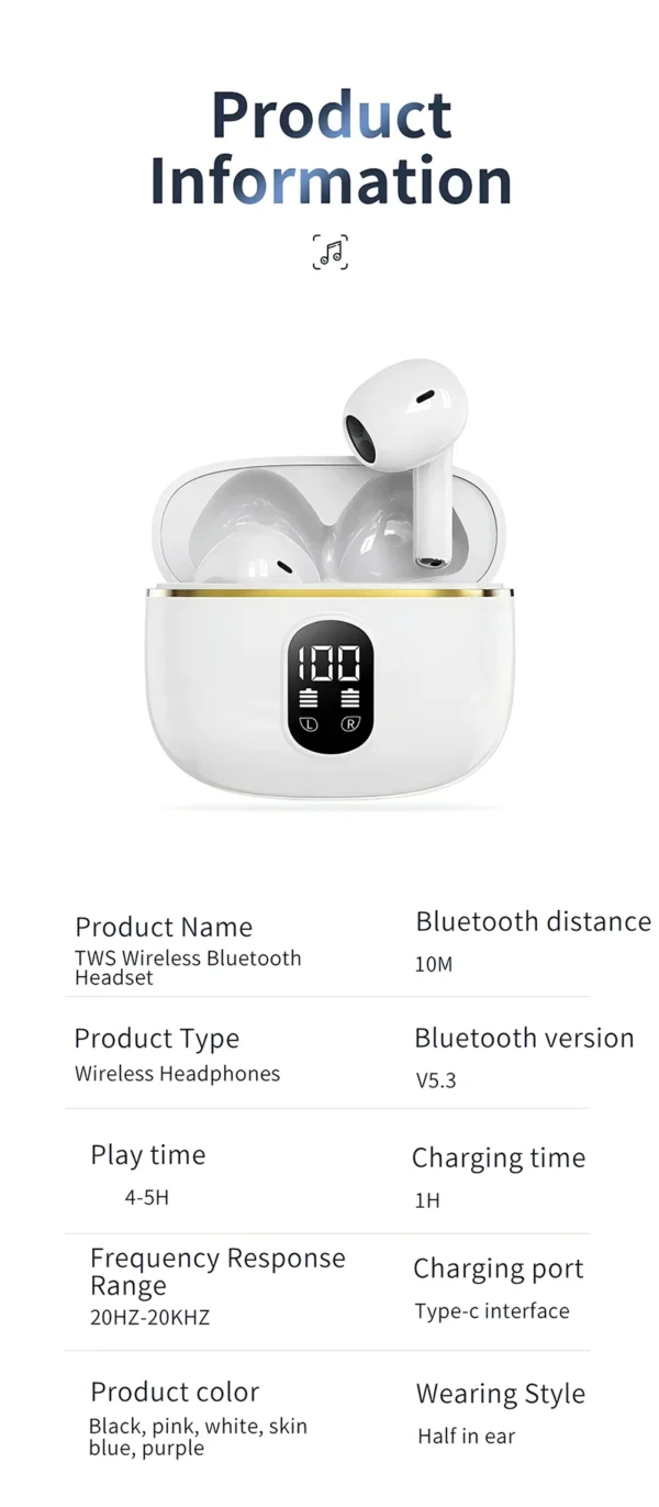Écouteurs sans fil Bluetooth avec réduction de bruit ENC pour les appels, son stéréo Hi-Fi – Modèle Pro4s (compatible Xiaomi et AirPods)