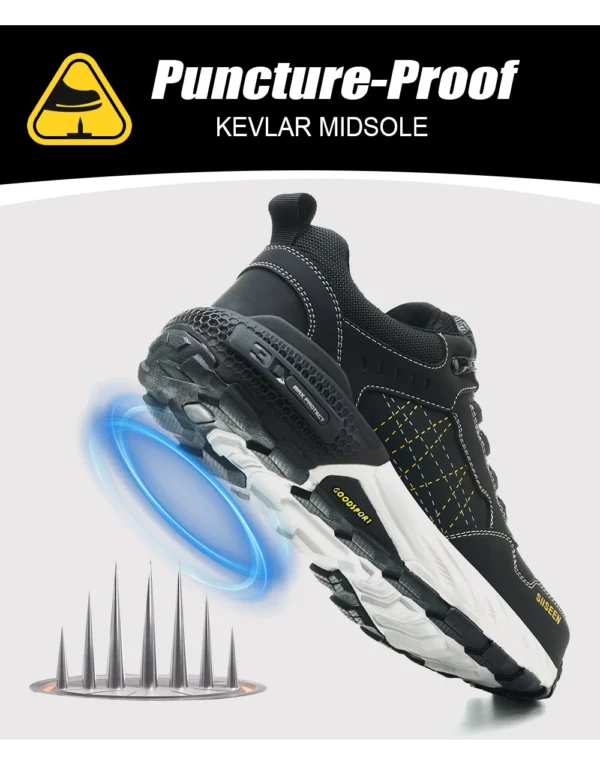 Chaussures de sécurité pour hommes – Style tendance, embout en acier anti-écrasement, semelle en Kevlar – Bottes de travail pour extérieur et atelier industriel – Fermeture à bouton