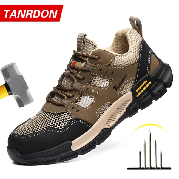 Chaussures de sécurité pour hommes, anti-écrasement et anti-perforation, légères et respirantes.