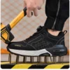 Chaussures de sécurité pour hommes – Style tendance, embout en acier anti-écrasement, semelle en Kevlar – Bottes de travail pour extérieur et atelier industriel – Fermeture à bouton