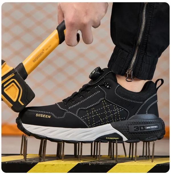 Chaussures de sécurité pour hommes – Style tendance, embout en acier anti-écrasement, semelle en Kevlar – Bottes de travail pour extérieur et atelier industriel – Fermeture à bouton