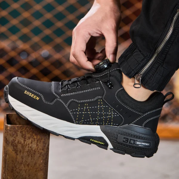 Chaussures de sécurité pour hommes – Style tendance, embout en acier anti-écrasement, semelle en Kevlar – Bottes de travail pour extérieur et atelier industriel – Fermeture à bouton