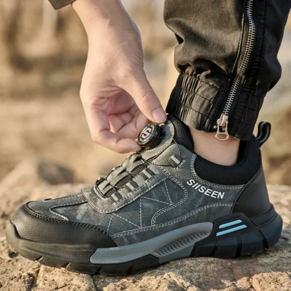Chaussures de sécurité pour hommes avec embout en acier, semelles anti-écrasement, anti-perforation et antidérapantes ; chaussures de travail industrielles tendance à fermeture par bouton.