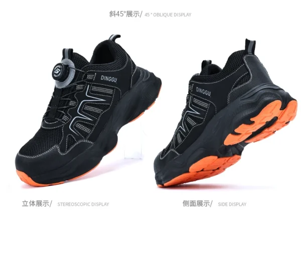 Chaussures de sécurité pour hommes avec fermeture rotative, embout en acier, bottes de travail industrielles respirantes.
