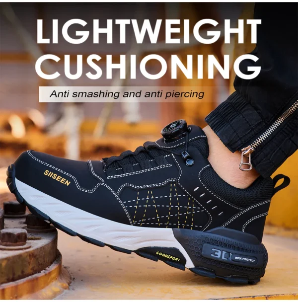 Chaussures de sécurité pour hommes – Style tendance, embout en acier anti-écrasement, semelle en Kevlar – Bottes de travail pour extérieur et atelier industriel – Fermeture à bouton