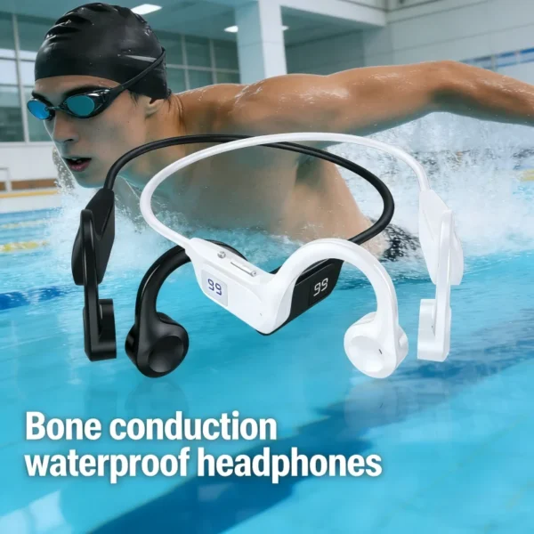Écouteurs sans fil Lenovo à conduction osseuse – Compatibles Bluetooth, mains libres avec micro – Idéaux pour le sport, la course et la natation