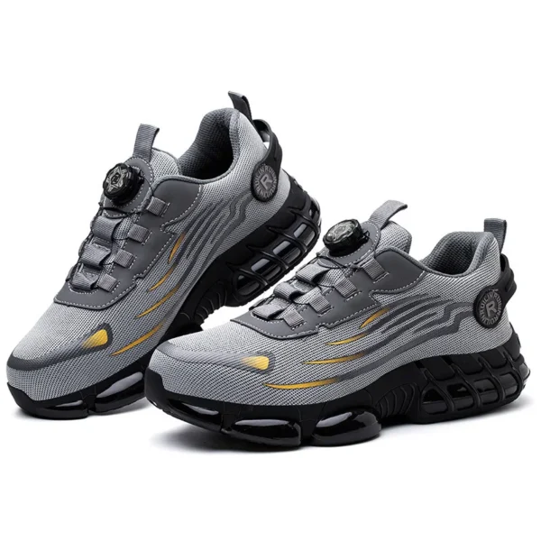 Chaussures de sécurité pour hommes avec fermeture à molette, embout en acier, coussin d'air et semelle anti-perforation.