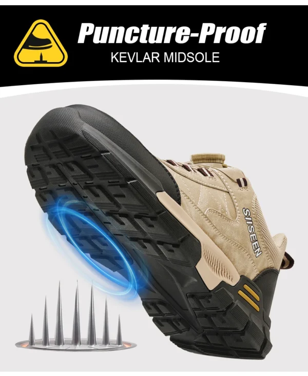 Chaussures de sécurité pour hommes avec embout en acier, semelles anti-écrasement, anti-perforation et antidérapantes ; chaussures de travail industrielles tendance à fermeture par bouton.