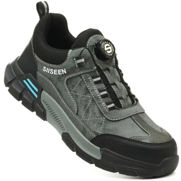 Chaussures de sécurité pour hommes avec embout en acier, semelles anti-écrasement, anti-perforation et antidérapantes ; chaussures de travail industrielles tendance à fermeture par bouton.