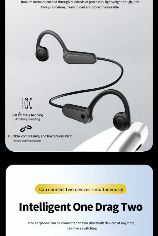 Nouveau casque de sport sans fil à conduction osseuse réelle – Écouteurs Bluetooth avec microphone et fonction mains libres pour la course à pied.