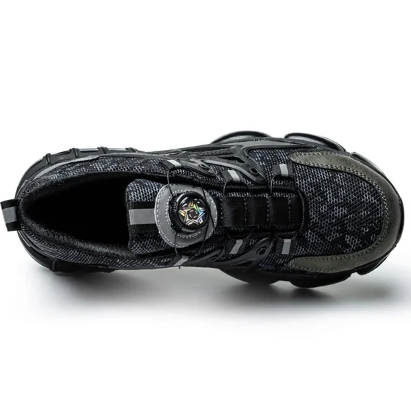 Chaussures de sécurité pour hommes avec fermeture à molette, embout en acier, coussin d'air et semelle anti-perforation.
