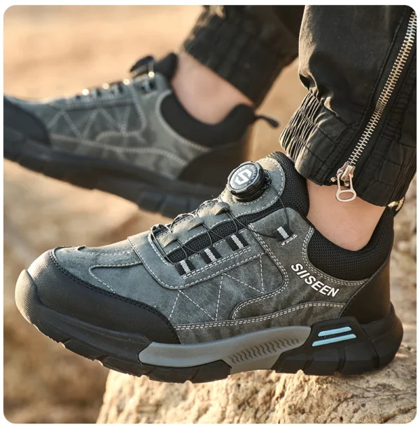 Chaussures de sécurité pour hommes avec embout en acier, semelles anti-écrasement, anti-perforation et antidérapantes ; chaussures de travail industrielles tendance à fermeture par bouton.