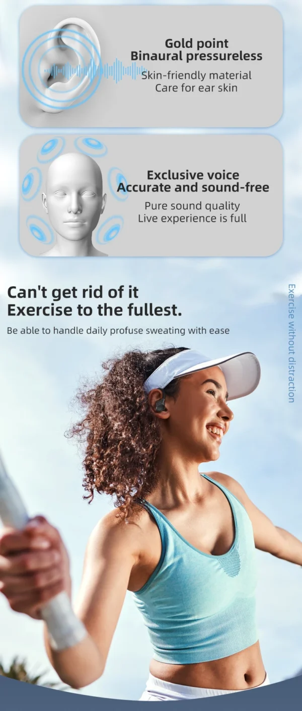 Écouteurs sans fil Otemkay SP16 – Modèle authentique avec contours d'oreille, véritablement sans fil, conçus pour la course à pied, avec microphone.