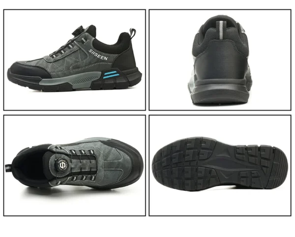 Chaussures de sécurité pour hommes avec embout en acier, semelles anti-écrasement, anti-perforation et antidérapantes ; chaussures de travail industrielles tendance à fermeture par bouton.