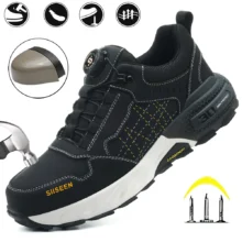 Chaussures de sécurité pour hommes – Style tendance, embout en acier anti-écrasement, semelle en Kevlar – Bottes de travail pour extérieur et atelier industriel – Fermeture à bouton