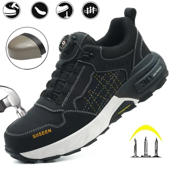 Chaussures de sécurité pour hommes – Style tendance, embout en acier anti-écrasement, semelle en Kevlar – Bottes de travail pour extérieur et atelier industriel – Fermeture à bouton