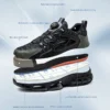 Chaussures de sécurité pour hommes avec fermeture à molette, embout en acier, coussin d'air et semelle anti-perforation.
