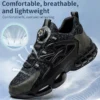 Chaussures de sécurité pour hommes avec fermeture à molette, embout en acier, coussin d'air et semelle anti-perforation.