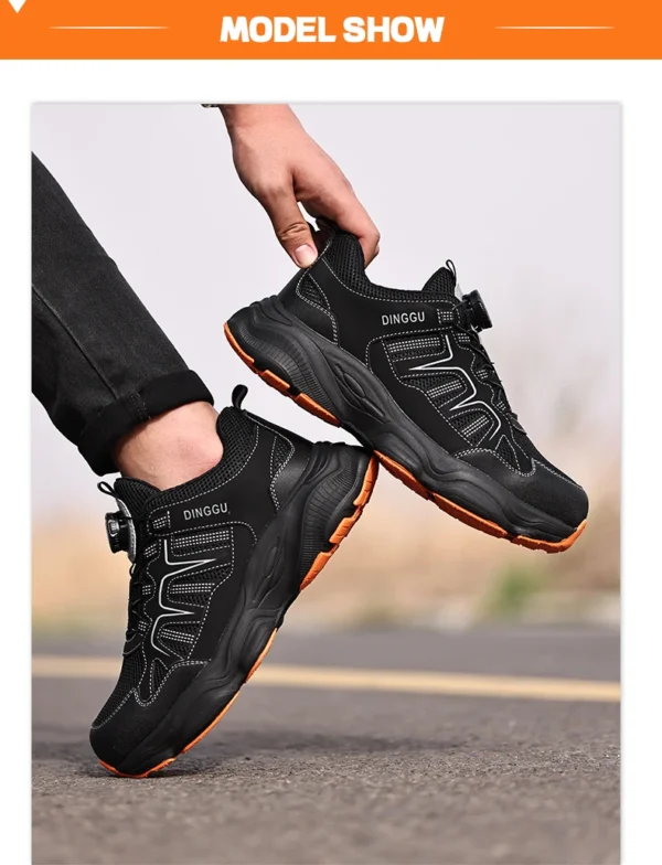 Chaussures de sécurité pour hommes avec fermeture rotative, embout en acier, bottes de travail industrielles respirantes.