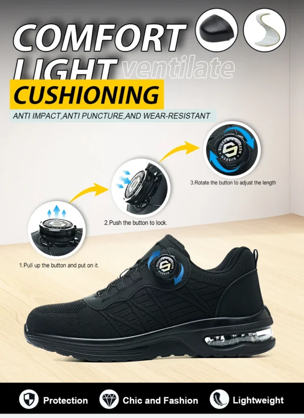 Chaussures de sécurité pour hommes avec fermeture rotative – Légères, anti-chocs et anti-perforation – Style sportif pour les professionnels en extérieur
