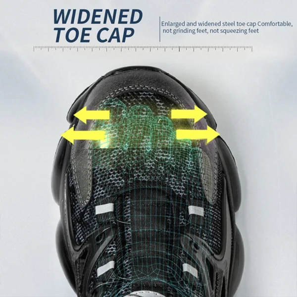 Chaussures de sécurité pour hommes avec fermeture à molette, embout en acier, coussin d'air et semelle anti-perforation.
