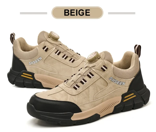 Chaussures de sécurité pour hommes avec embout en acier, semelles anti-écrasement, anti-perforation et antidérapantes ; chaussures de travail industrielles tendance à fermeture par bouton.