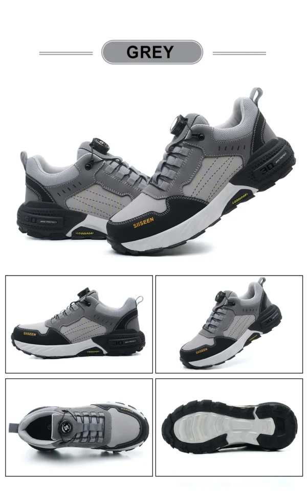 Chaussures de sécurité pour hommes – Style tendance, embout en acier anti-écrasement, semelle en Kevlar – Bottes de travail pour extérieur et atelier industriel – Fermeture à bouton