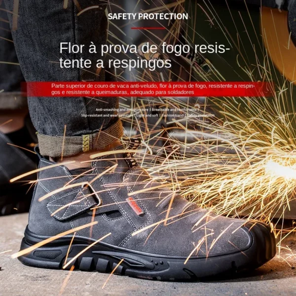 Chaussures de sécurité pour hommes en cuir véritable (croûte de cuir de vache), avec embout composite, semelle anti-perforation, propriétés antistatiques et conception adaptée au soudage ; bottes ultra-résistantes.