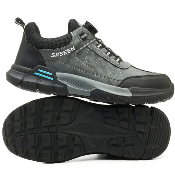Chaussures de sécurité pour hommes avec embout en acier, semelles anti-écrasement, anti-perforation et antidérapantes ; chaussures de travail industrielles tendance à fermeture par bouton.