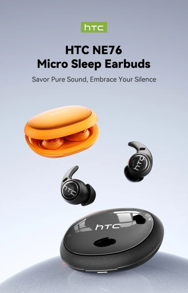 Écouteurs Bluetooth HTC NE76, mini-écouteurs invisibles avec traducteur IA pour le sommeil, écouteurs sans fil souples – Orange.