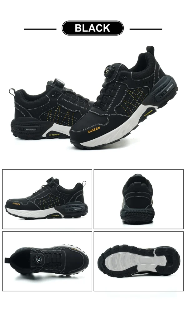 Chaussures de sécurité pour hommes – Style tendance, embout en acier anti-écrasement, semelle en Kevlar – Bottes de travail pour extérieur et atelier industriel – Fermeture à bouton