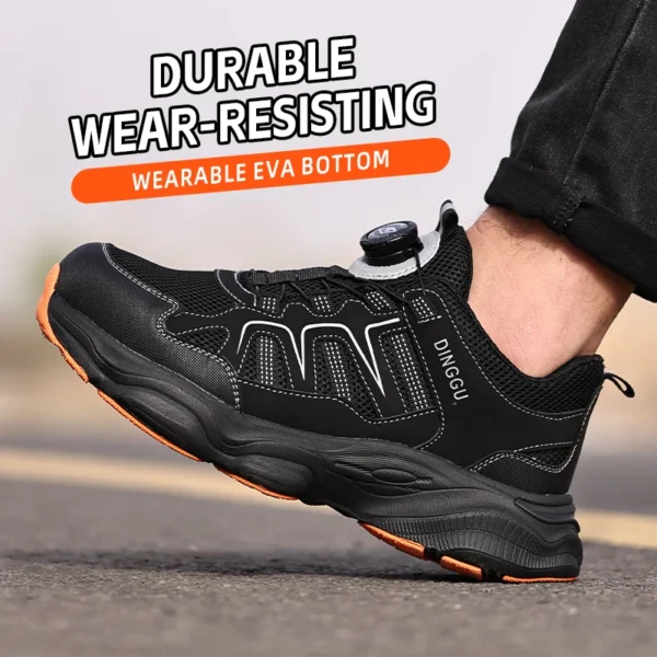 Chaussures de sécurité pour hommes avec fermeture rotative, embout en acier, bottes de travail industrielles respirantes.