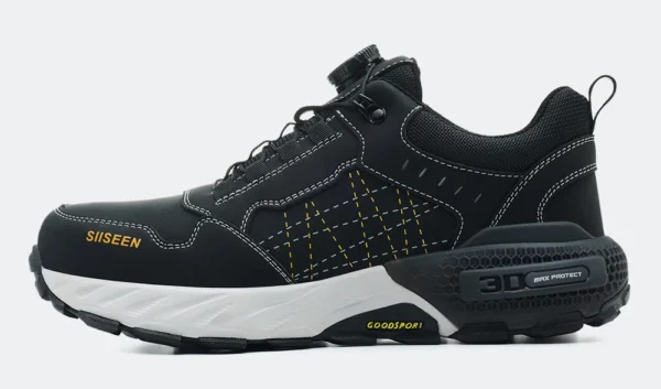 Chaussures de sécurité pour hommes – Style tendance, embout en acier anti-écrasement, semelle en Kevlar – Bottes de travail pour extérieur et atelier industriel – Fermeture à bouton