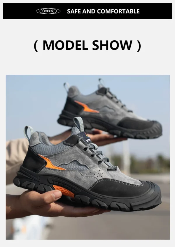 Chaussures de sécurité pour hommes, légères et confortables avec embout de protection en plastique, style tendance, anti-perforation et ultra-résistantes.