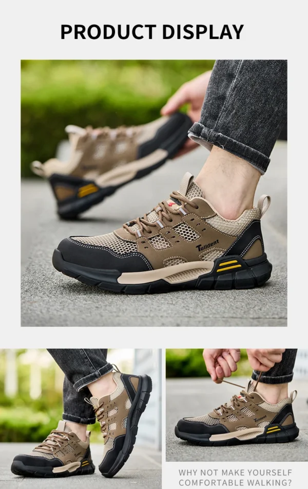 Chaussures de sécurité pour hommes, anti-écrasement et anti-perforation, légères et respirantes.