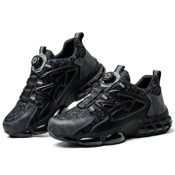 Chaussures de sécurité pour hommes avec fermeture à molette, embout en acier, coussin d'air et semelle anti-perforation.