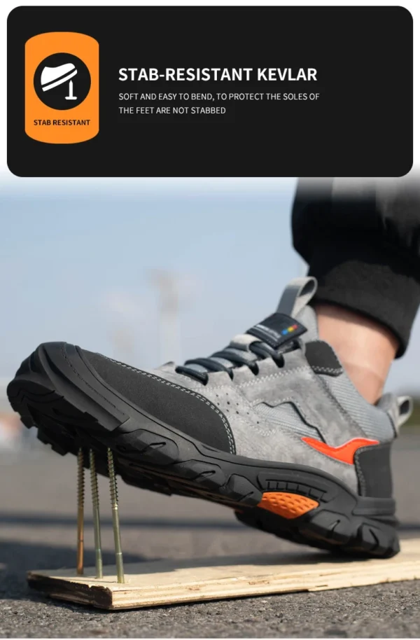 Chaussures de sécurité pour hommes, légères et confortables avec embout de protection en plastique, style tendance, anti-perforation et ultra-résistantes.