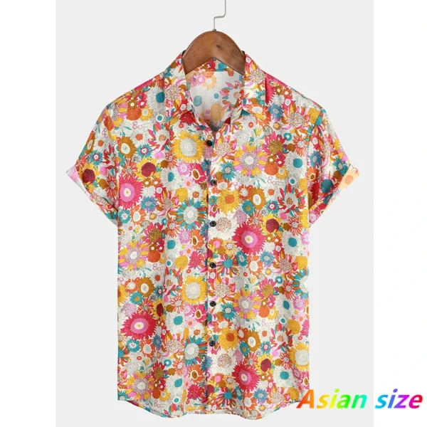 Chemise pour homme – T-shirt d'été à motifs floraux, manches courtes.