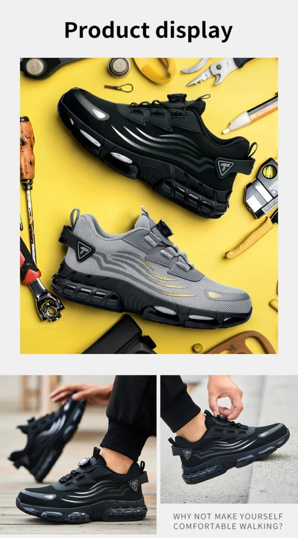 Chaussures de sécurité pour hommes à système de serrage rotatif, chaussures de travail, bottes de sécurité anti-perforation, bottes tactiques.