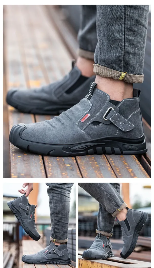 Chaussures de sécurité pour hommes en cuir véritable (croûte de cuir de vache), avec embout composite, semelle anti-perforation, propriétés antistatiques et conception adaptée au soudage ; bottes ultra-résistantes.
