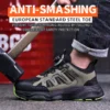 Chaussures de sécurité pour hommes avec fermeture rotative, embout en acier, bottes de travail industrielles respirantes.